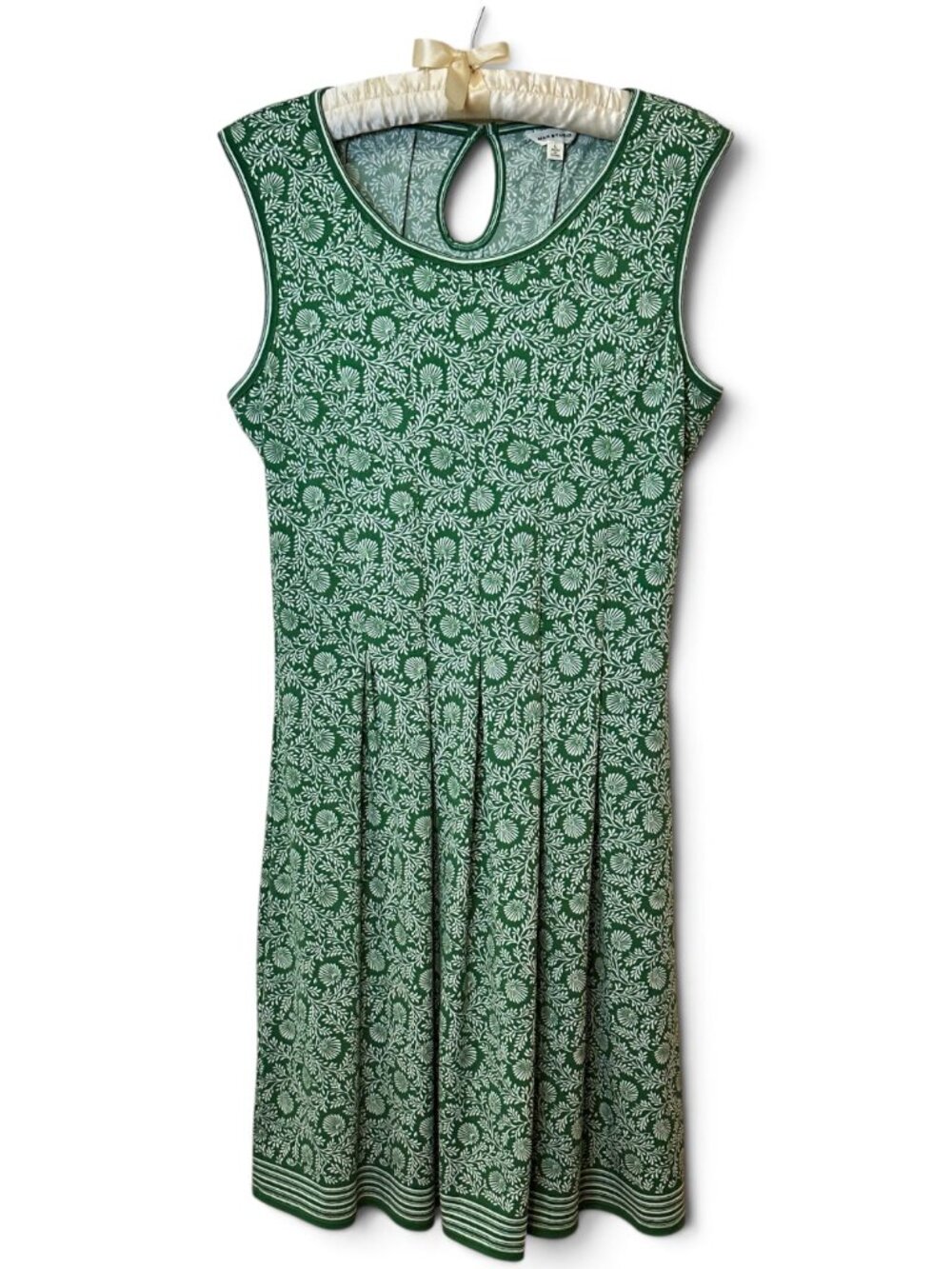 Max Studio Fit Flare Dress Green White Floral Size L Botanical Garden Flowy